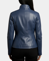 Womens Classic Zip Fastening Leather Jacket Julia  Radiant Blue